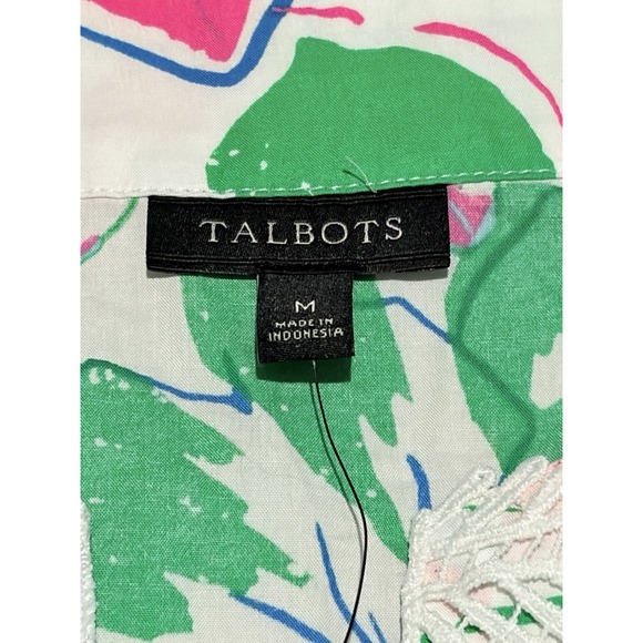 Talbots NWT Womens Medium White Floral Top 3/4 Sleeves Lace Detail - Picture 5 of 9